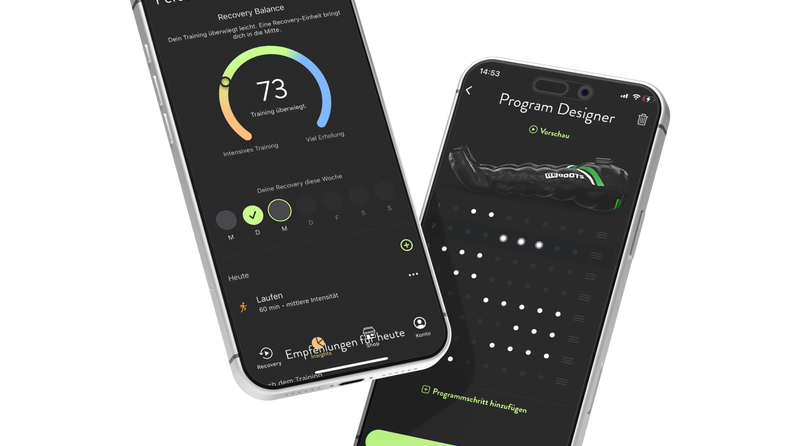 Reboots App mit Recovery Balance Score und Program Designer für Kompressionsboots