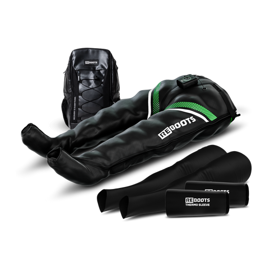 Reboots: Equipo de presoterapia deportiva GO X, con 8 cámaras, 8 programas, 180 mmHg de presión con mochila y manguitos térmicos.