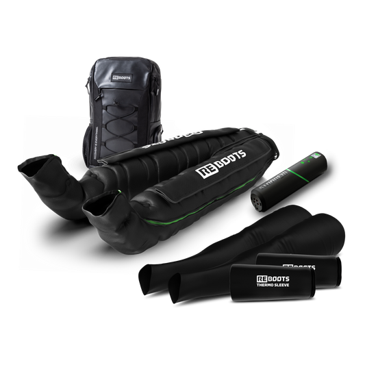 Reboots: Equipo de presoterapia deportiva GO LITE, con pantalones completos, mochila de transporte y manguitos térmicos.