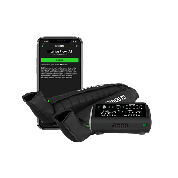 Reboots: Equipo de presoterapia deportiva One PRO con batería, 12 cámaras, 8 programas de masaje, 240 mmHg de presión, pantalones completos, conexión bluetooth y APP.