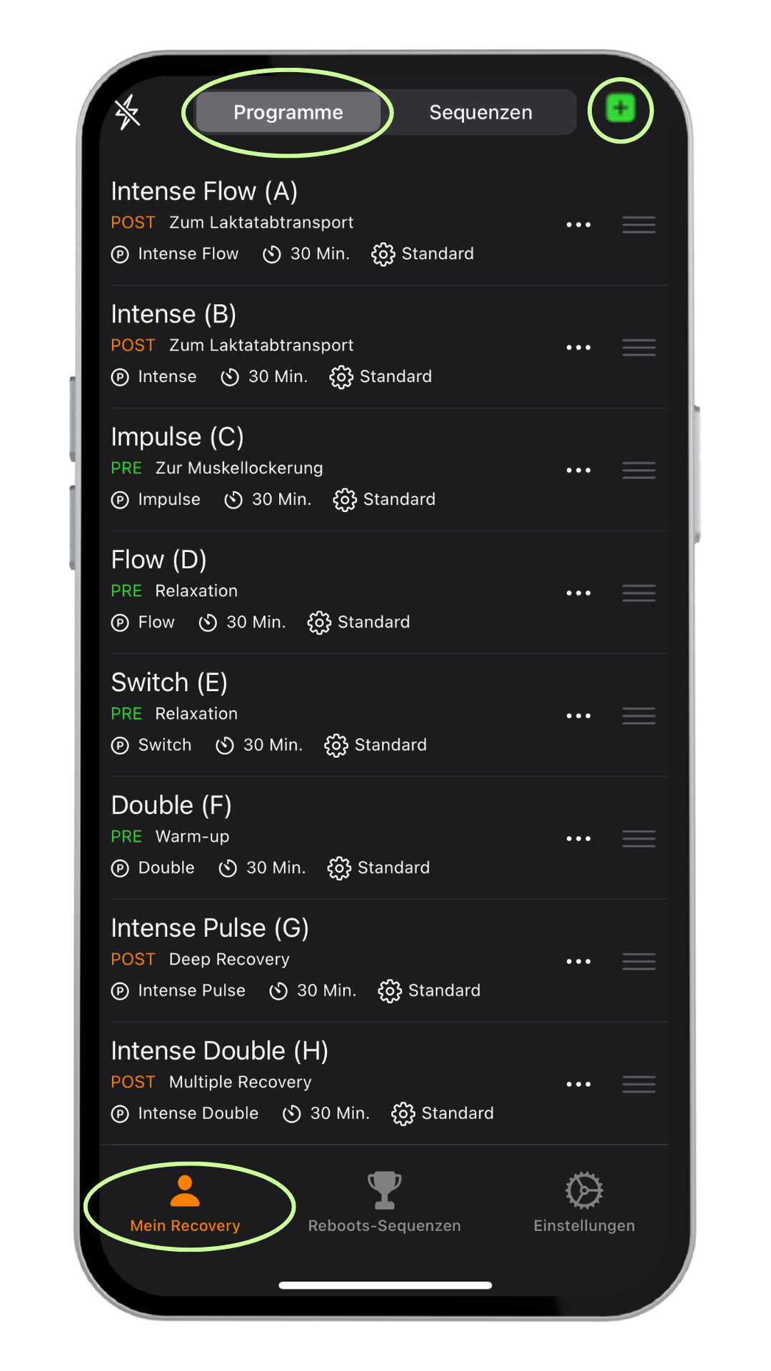 Programmübersicht Reboots App meine Recovery