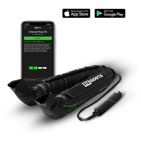 Reboots: Equipo de presoterapia deportiva Go Lite con batería, 4 cámaras, 7 programas de masaje, 180 mmHg de presión, pantalones completos, conexión bluetooth y APP.