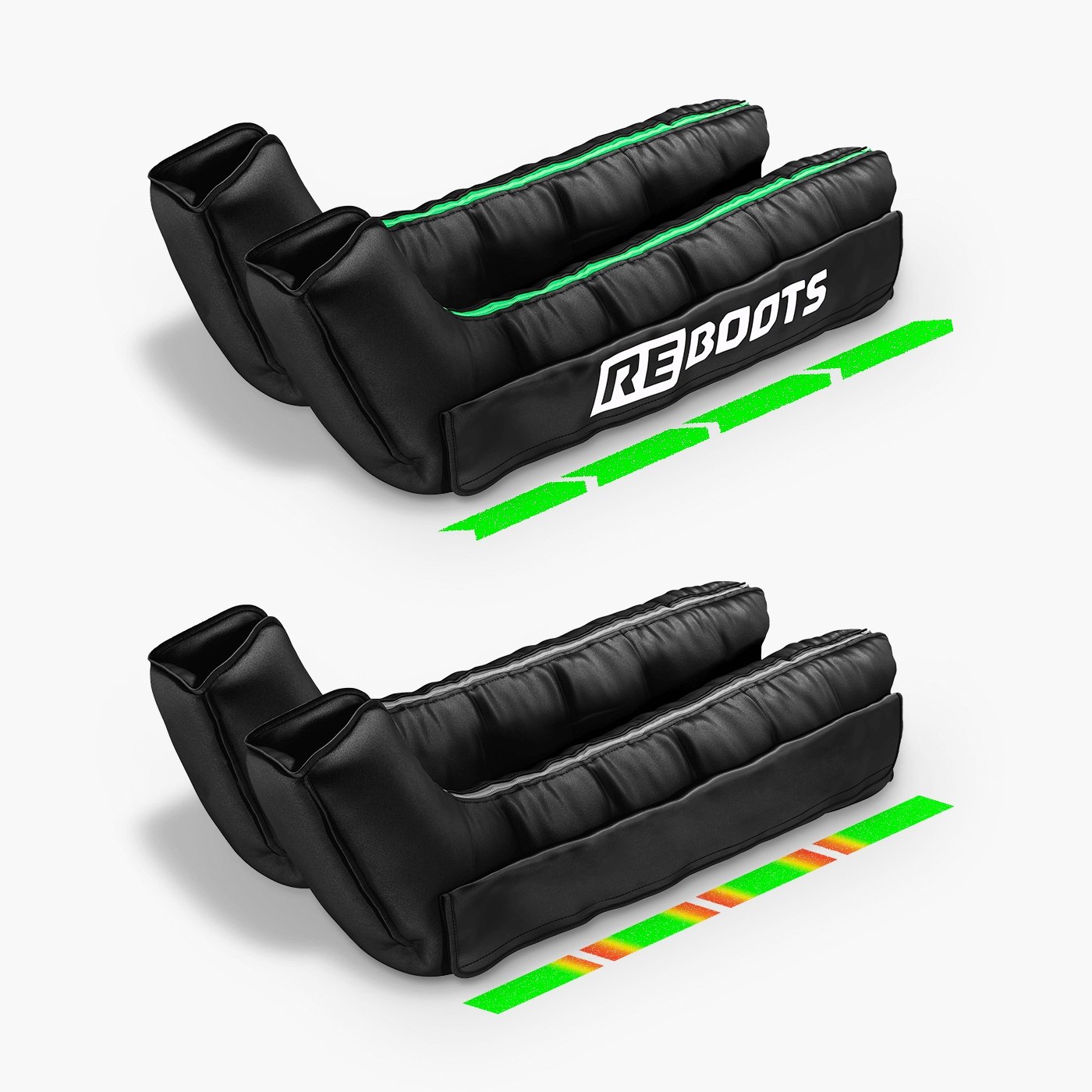 Reboots: Botas de presoterapia Reboots con 4 cámaras independientes y superpuestas para una mejor recuperación.