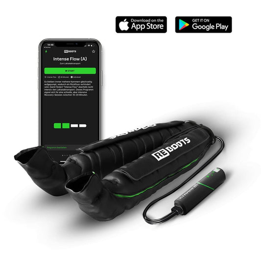 Reboots: Equipo de presoterapia deportiva GO LITE, 4 cámaras, con batería, 7 programas de masaje, pantalones completos, bluetooth y App.